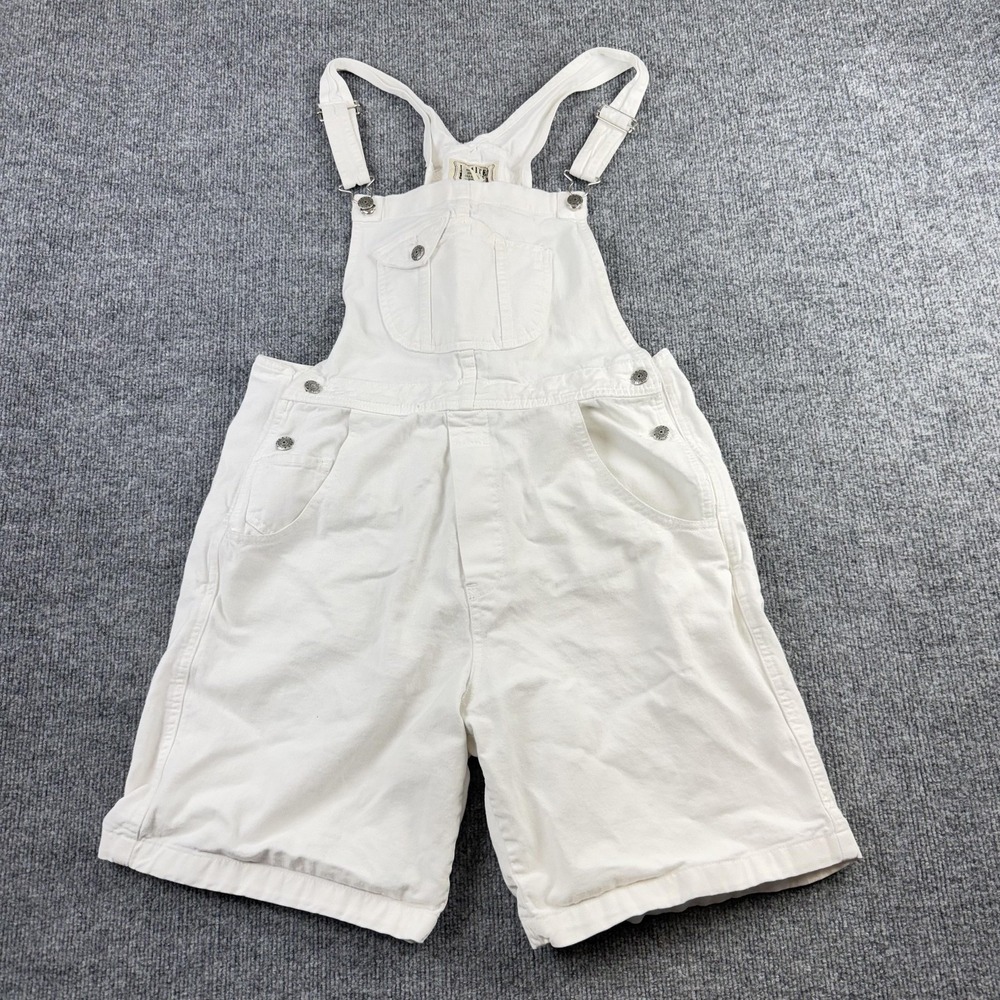 VTG Limited Jeans Overalls Womens Medium White Bib Shortalls Adjustable Straps